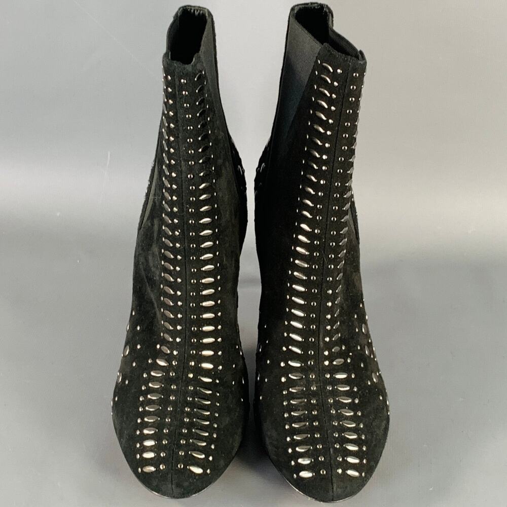 ALAIA Size 7.5 Black Studded Suede Pull On Stiletto Booties - Picture 4 of 10